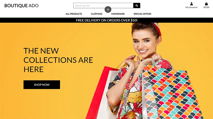 Full Stack Django eCommerce website with postgreSQL and AWS database called Boutique Ado