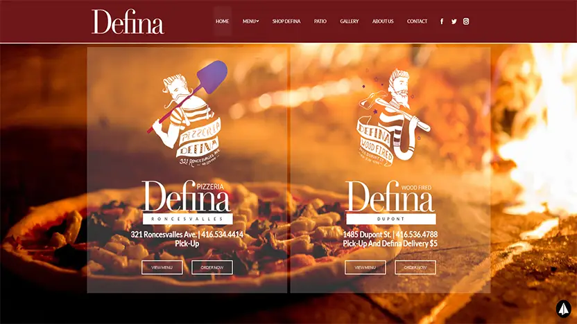 Picture of my clients website called Pizzeria Defina website photo
