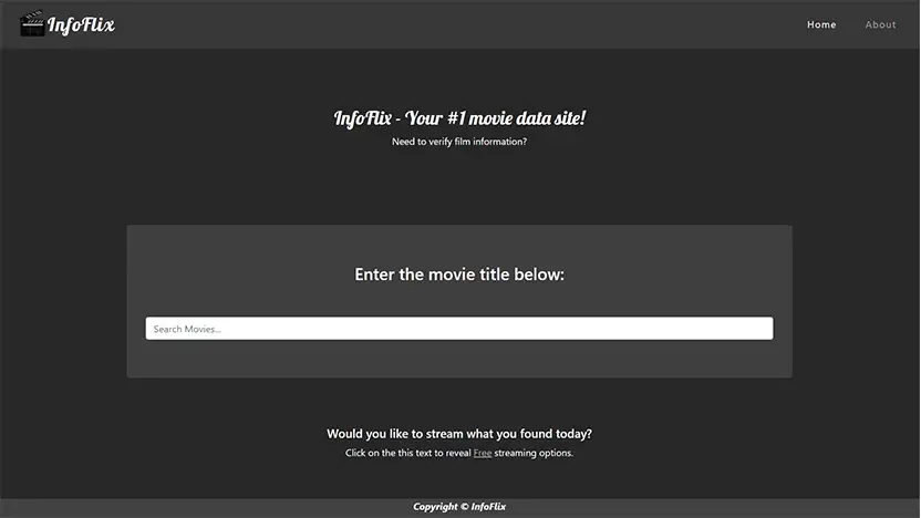 InfoFlix is a responsive website which requests OMDb RESTful API data to obtain movie information