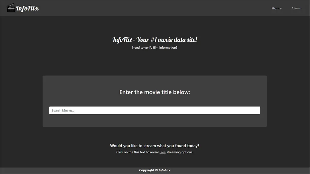Landing page for InfoFlix with search input