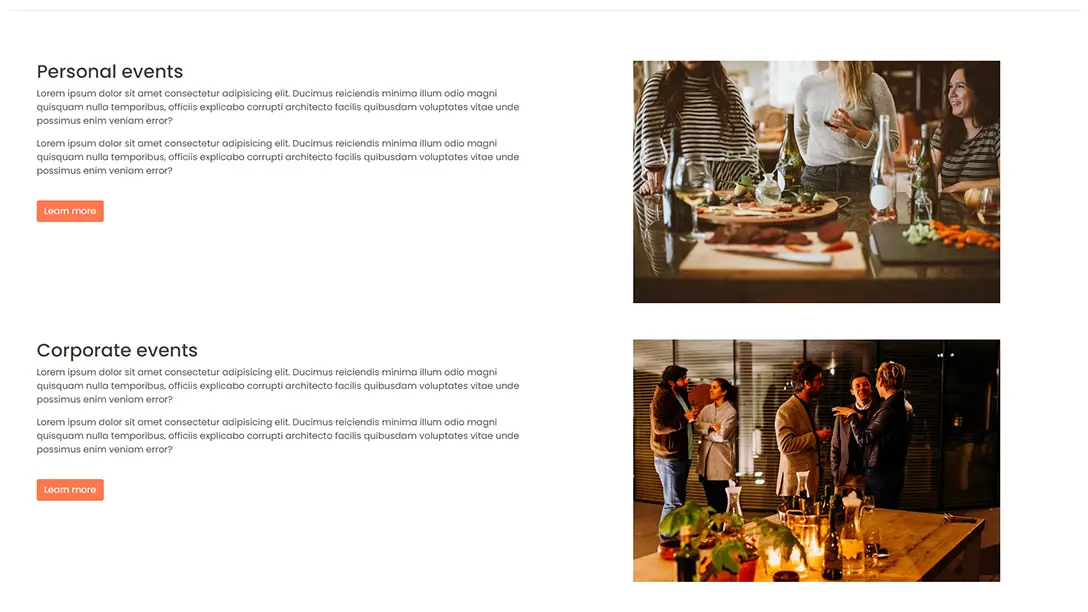 Events section for Meal Maid