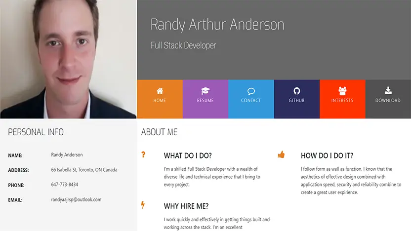 My first resume website project written with HTML, CSS JavaScript