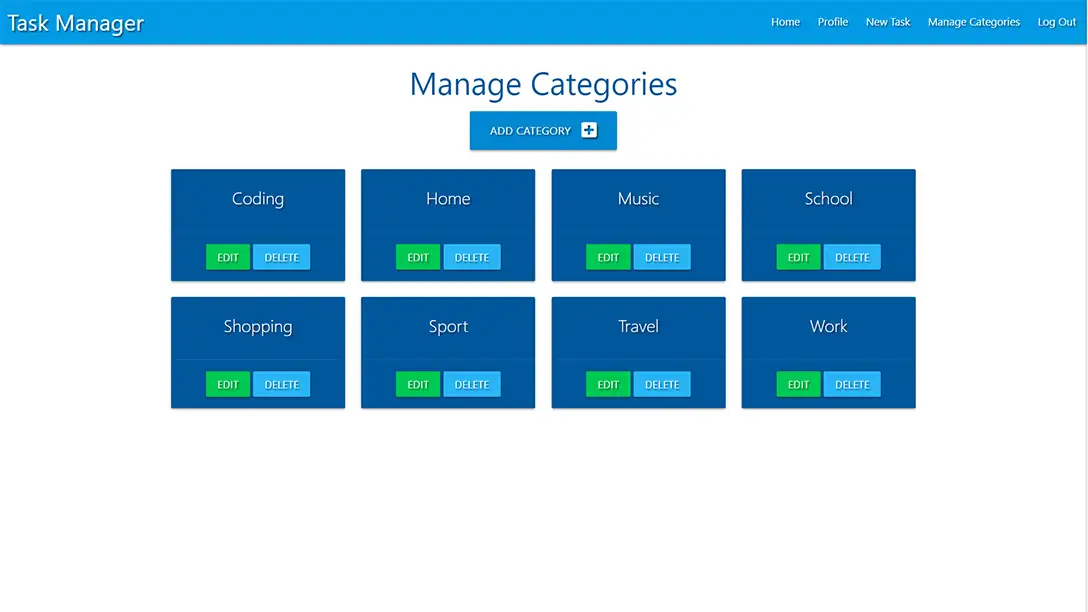 Add category page for Task Manager
