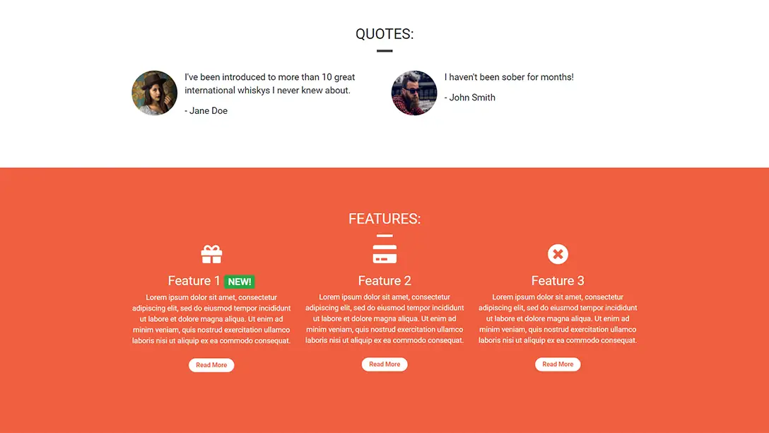 Quotes and features section for Whiskey Drop